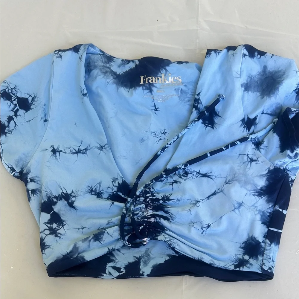 Frankie's Bikinis Light Blue and Navy Tie-Dye Crop Bikini Set